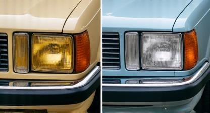 Avery's car headlights before and after restoration